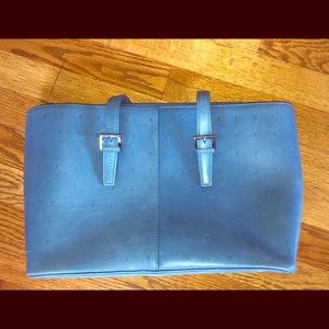 Blue leather handbag